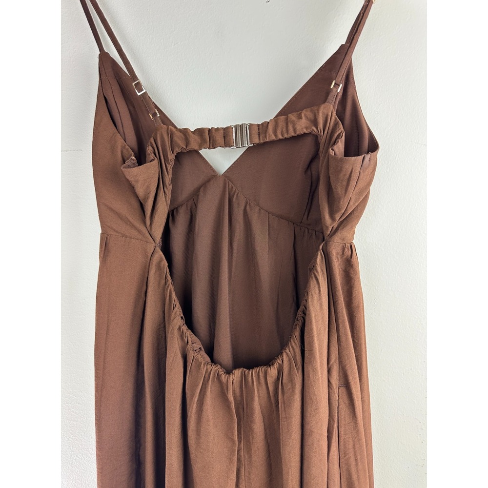 Abercrombie & Fitch Bra Free Brown Tropical Palm Print Open Back Maxi Dress ST - Picture 13 of 14